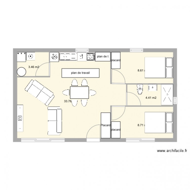 petite maison 60m2 - Plan 5 pièces 59 m2 dessiné par jfc024