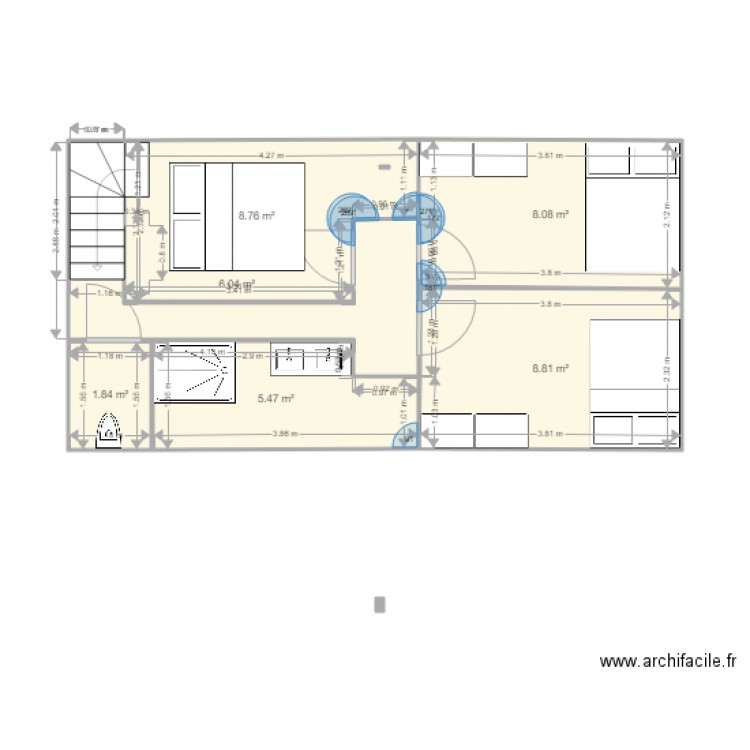 3 etage. Plan de 6 pièces et 39 m2