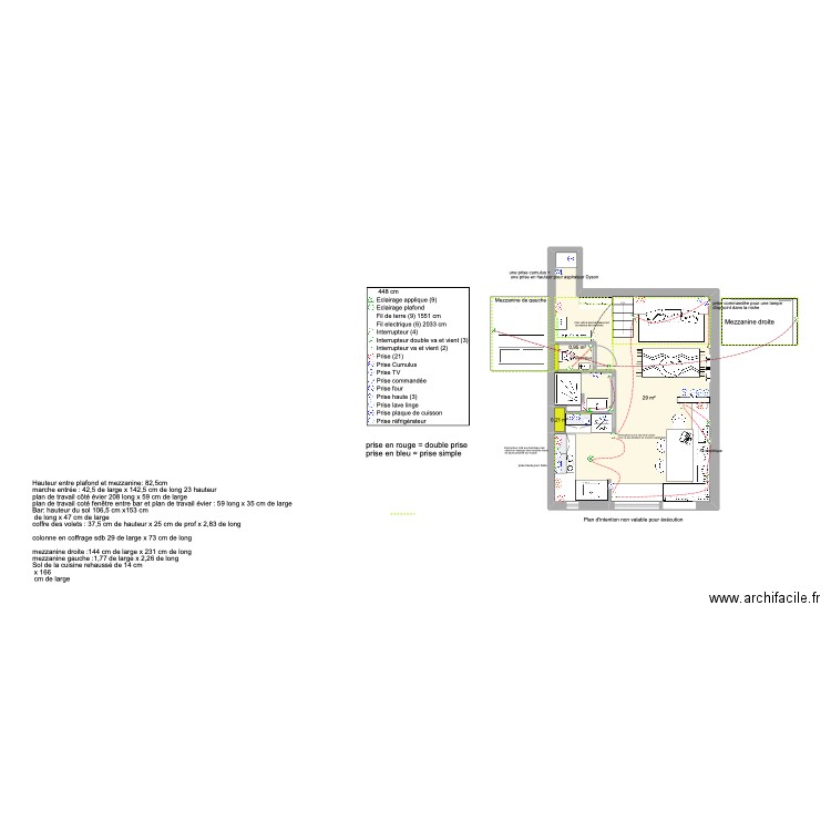 Projet Excelsior n°1/ mezzanines conservées. Plan de 3 pièces et 30 m2