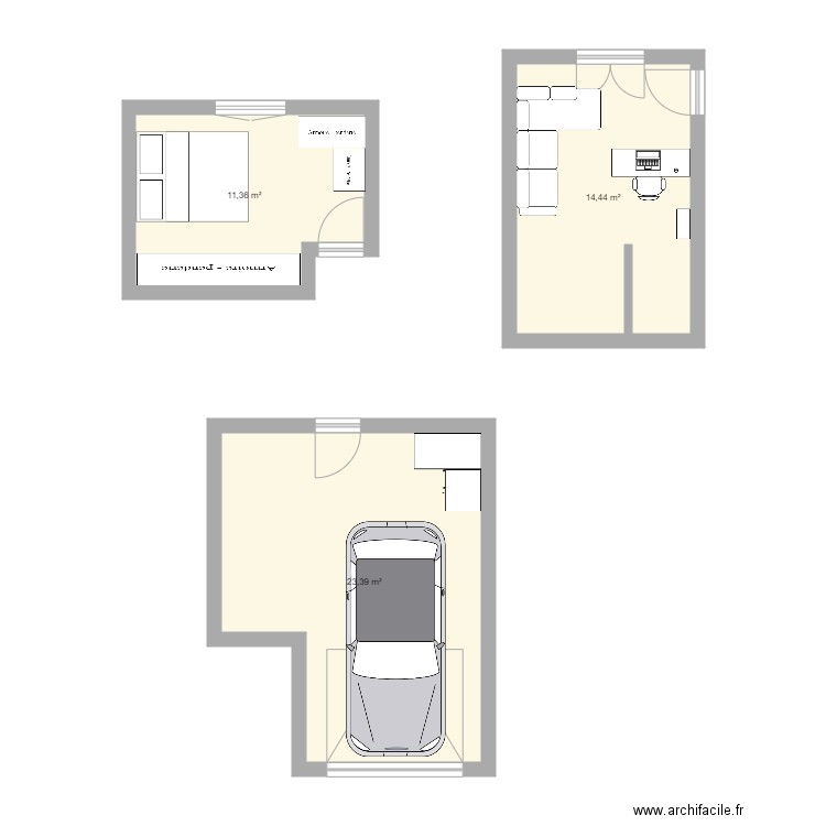 Chambre1. Plan de 3 pièces et 49 m2