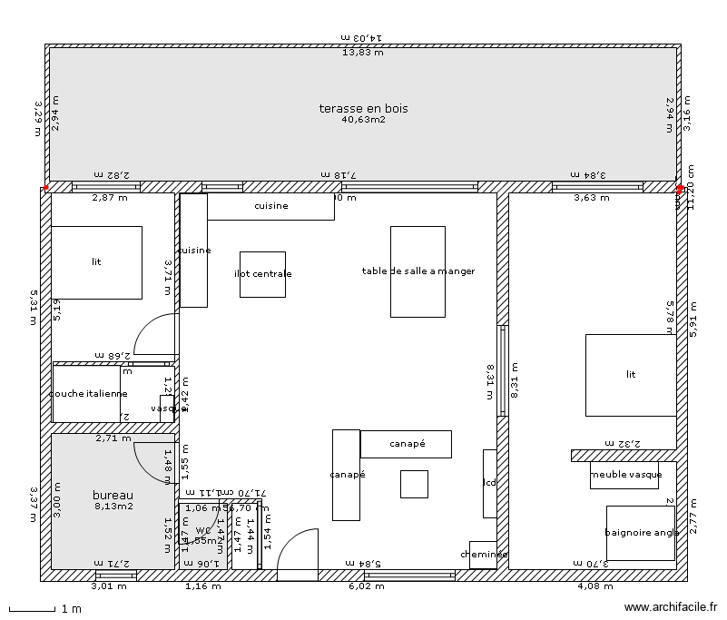 maison en bois. Plan de 3 pièces et 50 m2