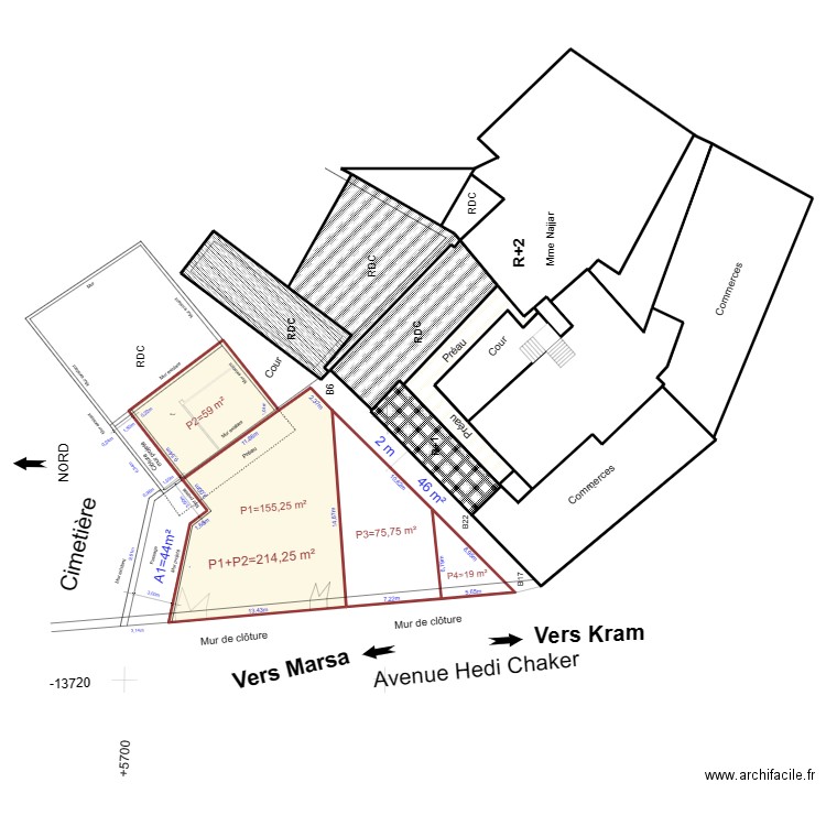 Cadastre el Heni MàJ. Plan de 17 pièces et 1057 m2