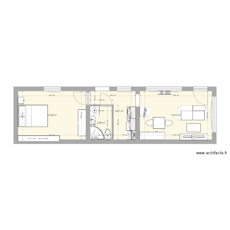 bosmans appartement . Plan de 4 pièces et 36 m2