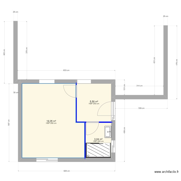 FR GOURAIN. Plan de 3 pièces et 27 m2
