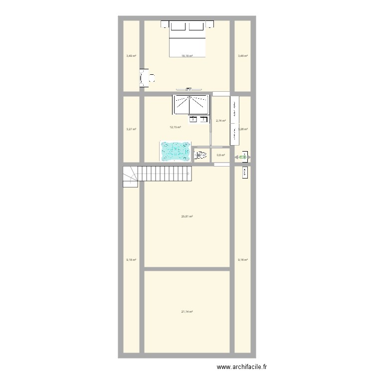 Maison JF avec étage. Plan de 13 pièces et 113 m2