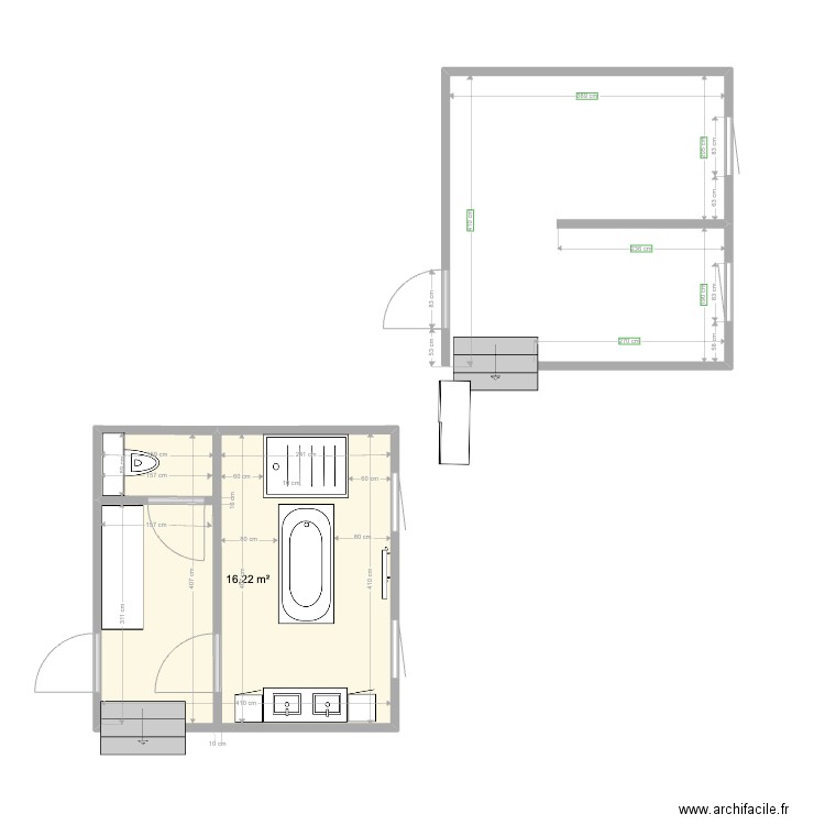 Aménagement SDB V03. Plan de 1 pièce et 16 m2