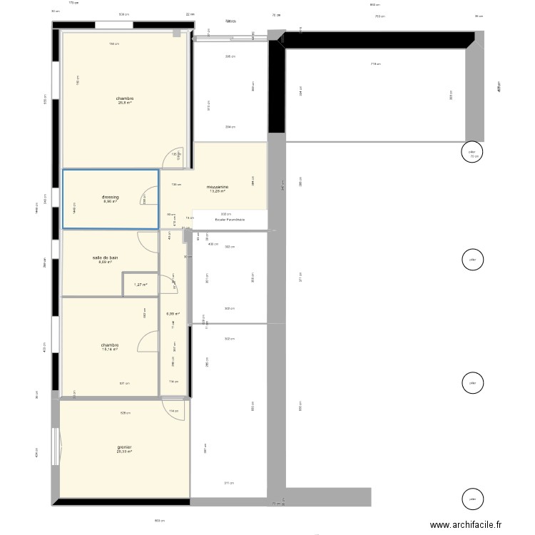 etage 1. Plan de 8 pièces et 101 m2