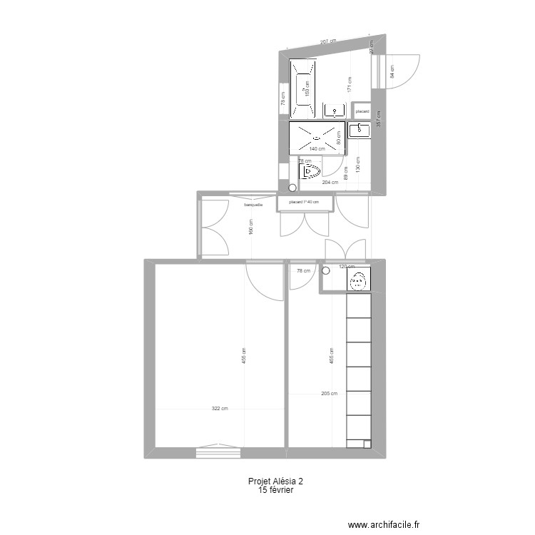 projet 2 alésia sans salon 15 février. Plan de 6 pièces et 23 m2
