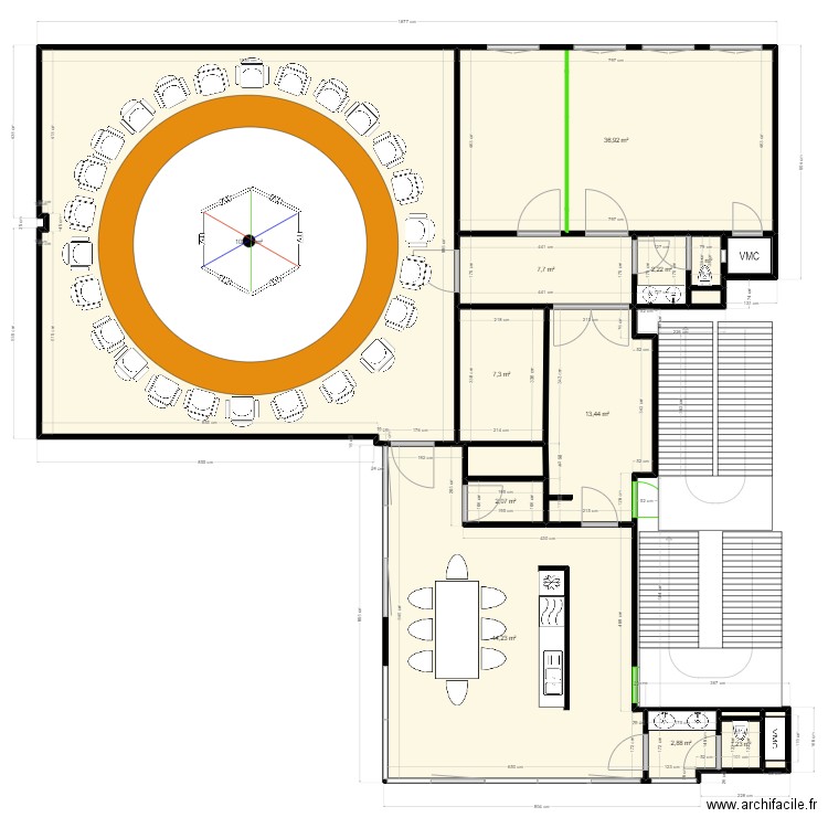 Plan 3ème étage. Plan de 16 pièces et 226 m2