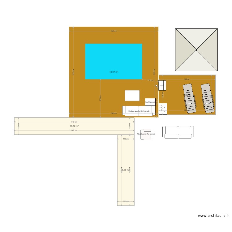 Terrasse piscine projet. Plan de 4 pièces et 67 m2
