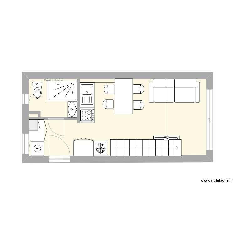 La LISCIA 4 avec sdb. Plan de 1 pièce et 21 m2