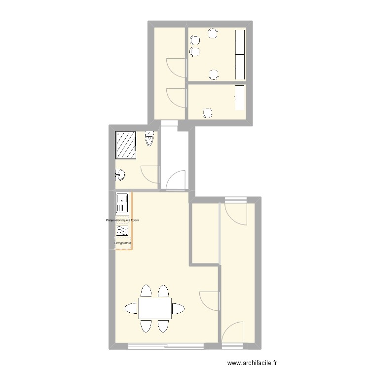 Aménagement sous-sol. Plan de 4 pièces et 55 m2