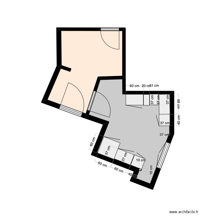 AMSELLEM  GAELLE / PLAN meubles hauts CUISINE. Plan de 2 pièces et 11 m2