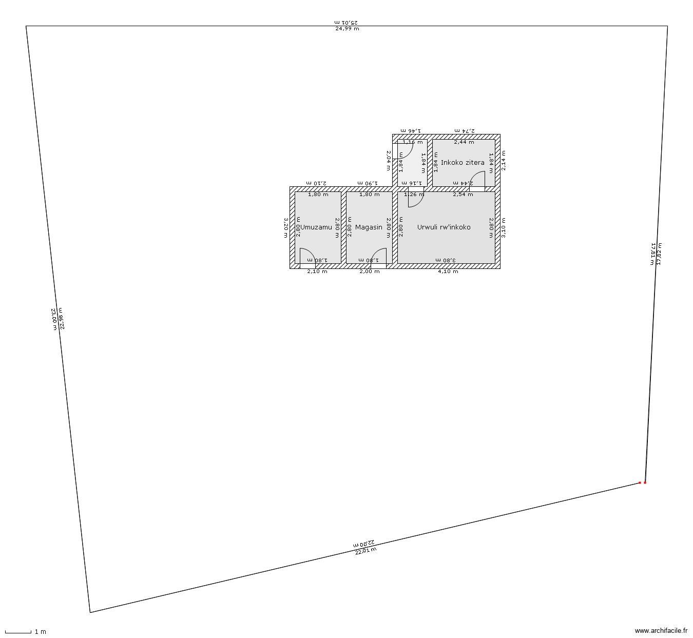 inkoko. Plan de 5 pièces et 27 m2