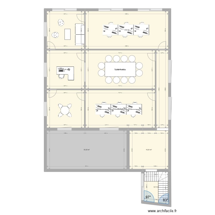 Etage Bureau 2. Plan de 10 pièces et 206 m2