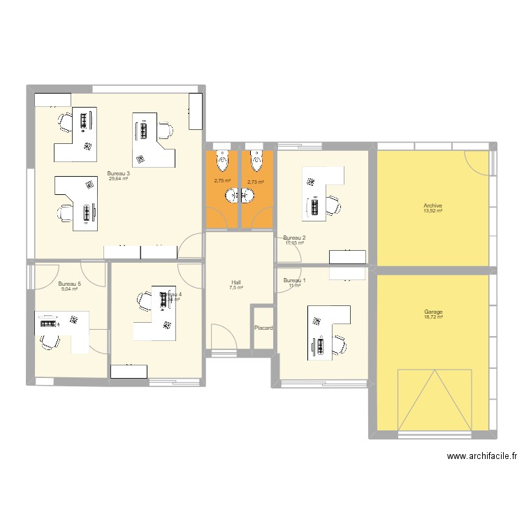 Projet Bureau Logement V2. Plan de 11 pièces et 119 m2