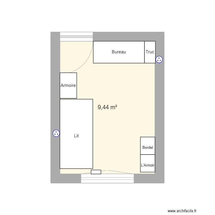 Tiblouk Chambre. Plan de 1 pièce et 9 m2