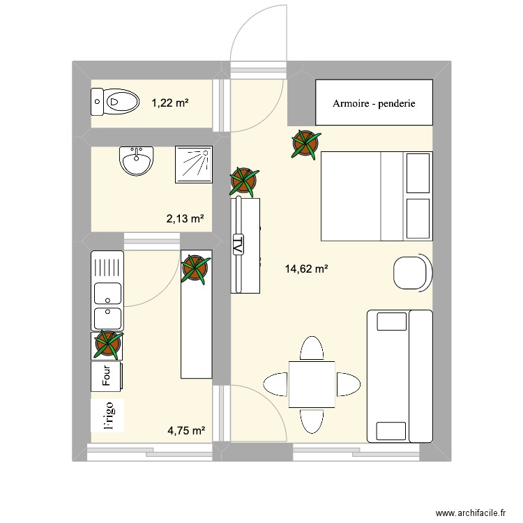 Perso maison. Plan de 4 pièces et 23 m2
