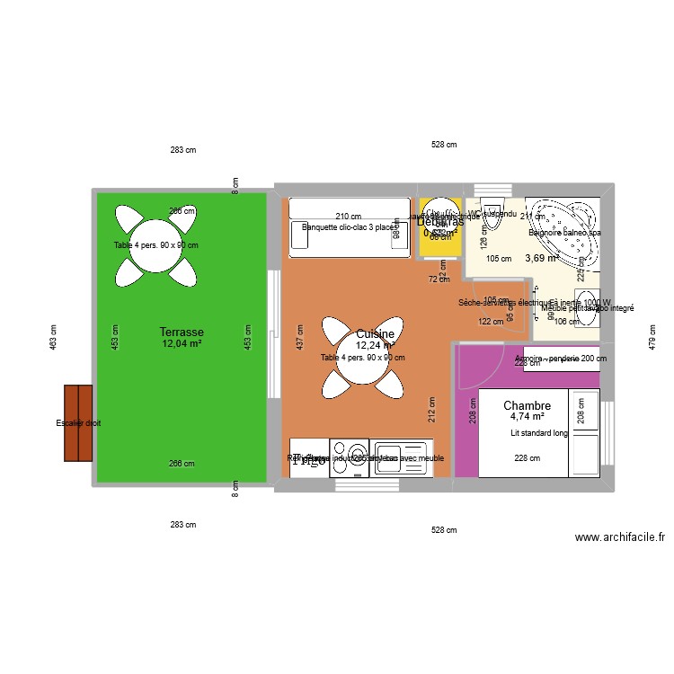 Chalet GreenCottages 1 chambre 20m2. Plan de 5 pièces et 33 m2