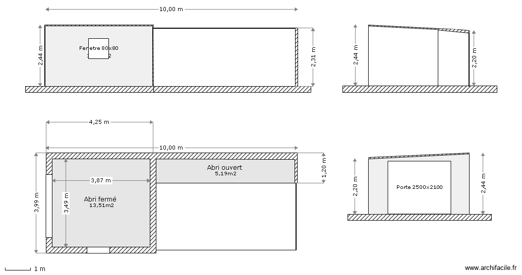 Abri de jardin 2. Plan de 4 pièces et 38 m2