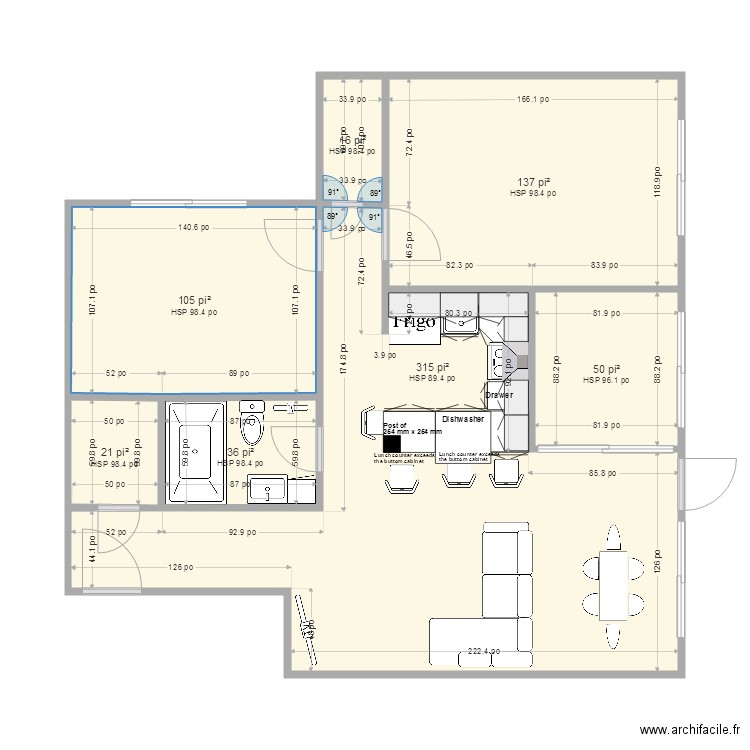 Plan AA  for 2 kitchens in Hochelaga Building. Plan de 0 pièce et 0 m2