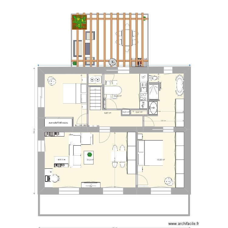 Appartement etage UMIA escalier interieur JOAO. Plan de 7 pièces et 91 m2