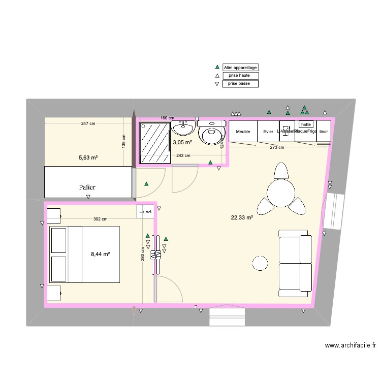 NEW CASTLE v1. Plan de 4 pièces et 39 m2