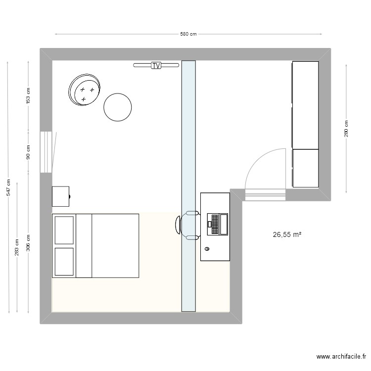 chambre actuelle Melle Gounot. Plan de 1 pièce et 27 m2