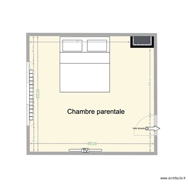 Maison Aische - Chambre parentale. Plan de 1 pièce et 19 m2