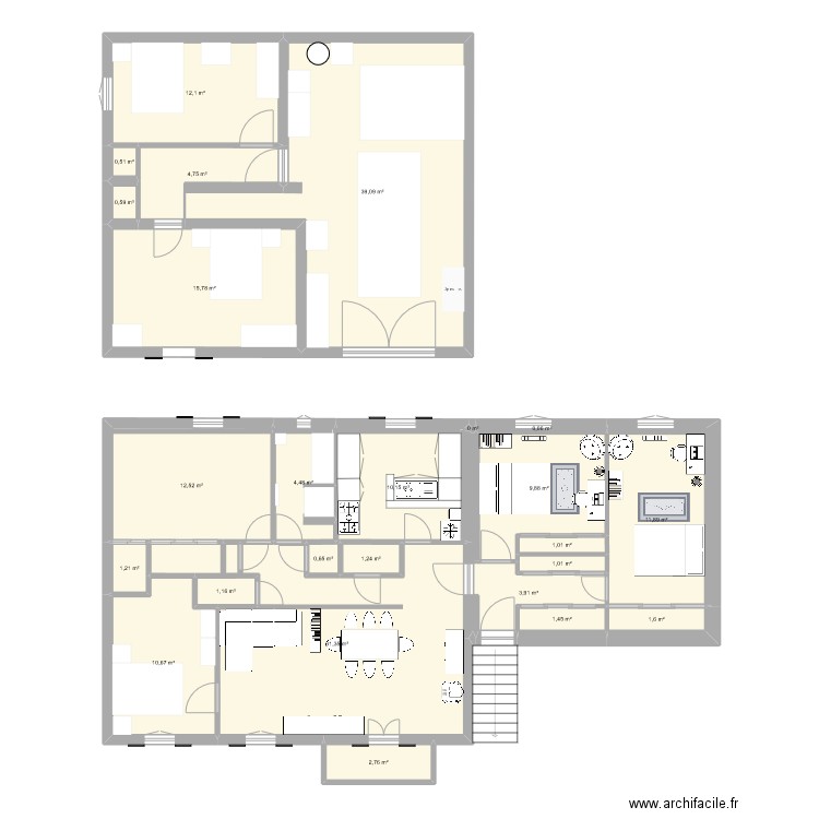 tanlay extension. Plan de 25 pièces et 180 m2