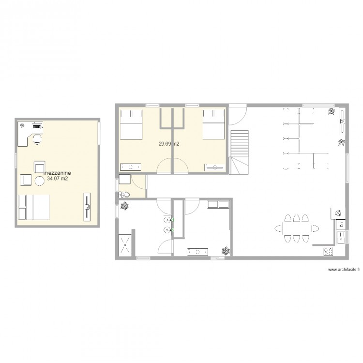 plan de maison ossature avec mezzanine. Plan de 0 pièce et 0 m2