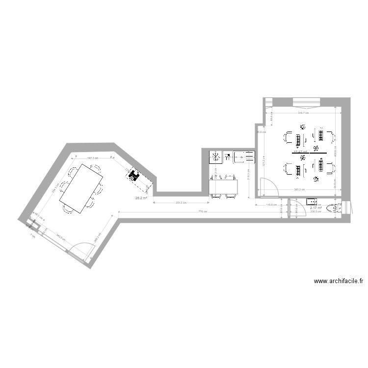 Laveran bureau 1. Plan de 4 pièces et 56 m2