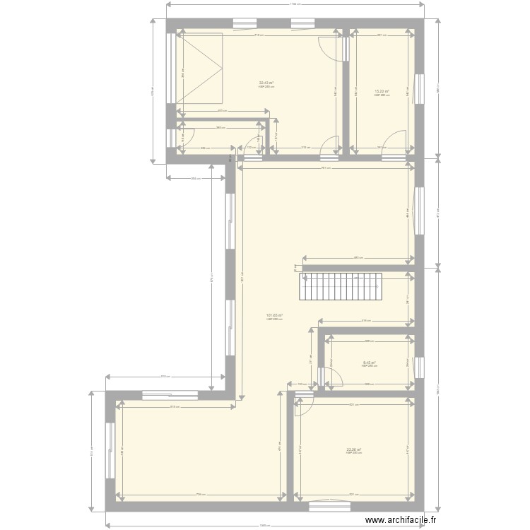 Plan projet chalet des Sables RDC facade est. Plan de 5 pièces et 182 m2