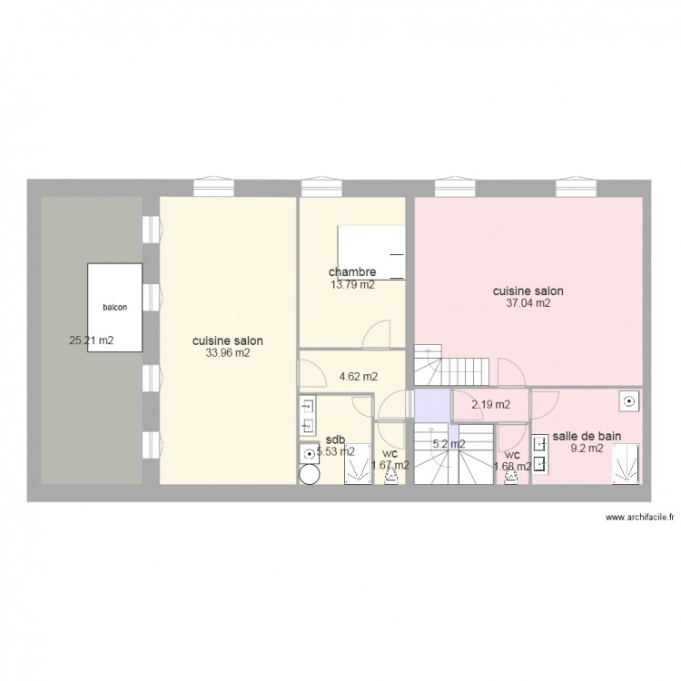 2ème étage T2 60m2 et T3 duplex 83 m2. Plan de 0 pièce et 0 m2