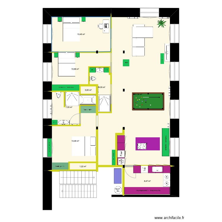 appartement 69. Plan de 9 pièces et 121 m2