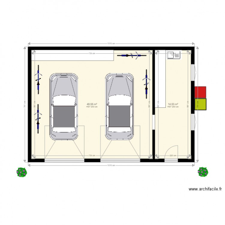 Plan double garage atelier intérieur. Plan de 0 pièce et 0 m2