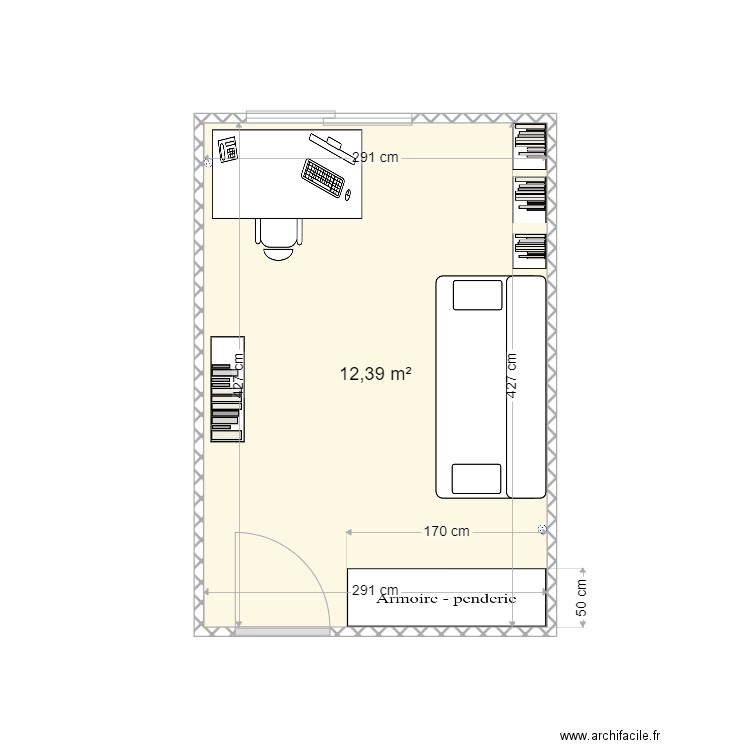 chambre 2BIS. Plan de 1 pièce et 12 m2