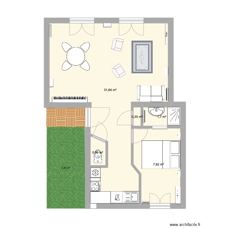 Plan 2D Appartement. Plan de 5 pièces et 42 m2