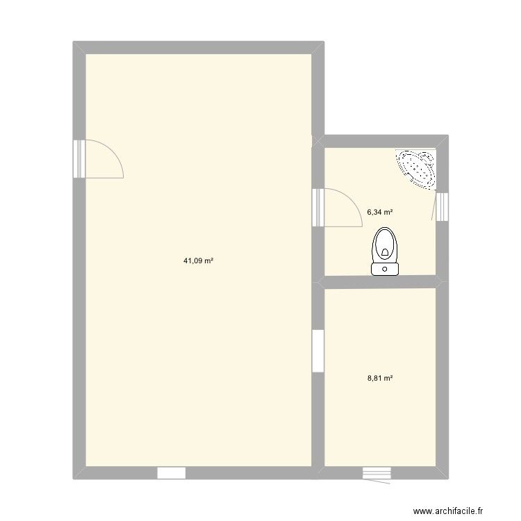 Chambre. Plan de 3 pièces et 56 m2