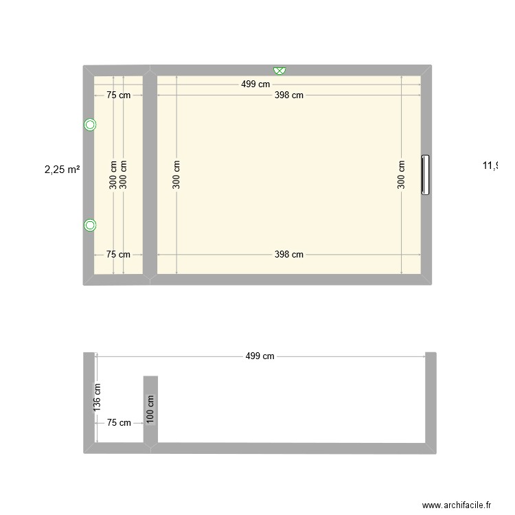 Plan en coupe piscine Binet V2. Plan de 2 pièces et 14 m2