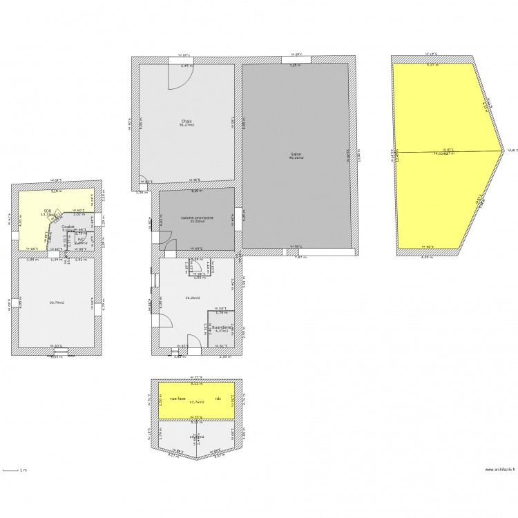 Maison en projet vue  dessus et cotés. Plan de 0 pièce et 0 m2