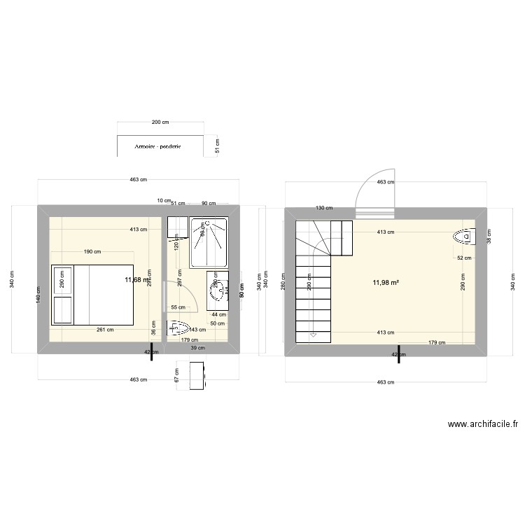 BSC atelier. Plan de 2 pièces et 24 m2