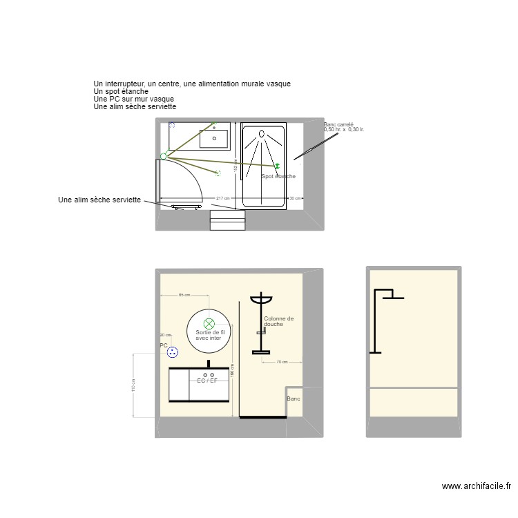 SDB 1 Mittainville + élévations. Plan de 5 pièces et 14 m2