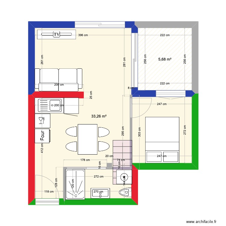 ENTRECASTEAUX  T2. BIS. Plan de 2 pièces et 39 m2