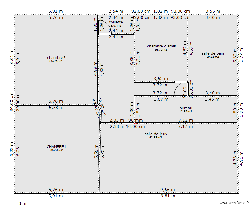 1er étage de ma maison. Plan de 7 pièces et 187 m2