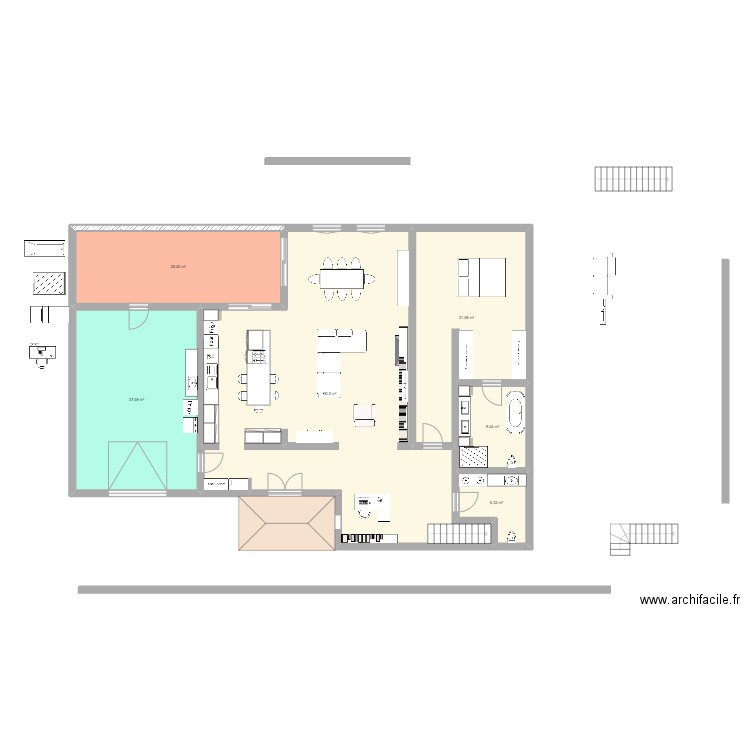 Plain-pied B. Plan de 6 pièces et 204 m2