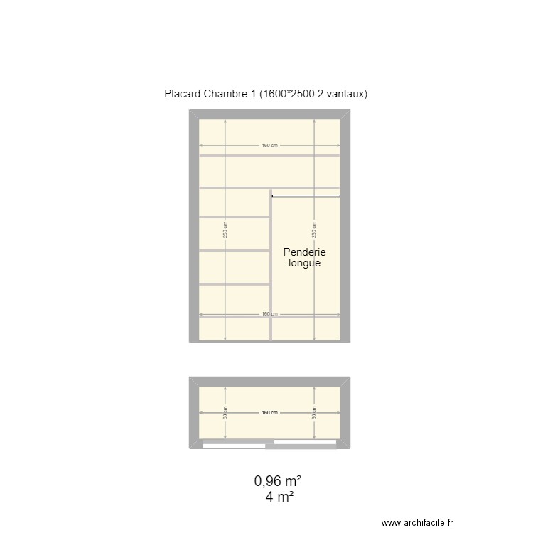 Placard Chambre 1 - 2 vantaux. Plan de 2 pièces et 5 m2
