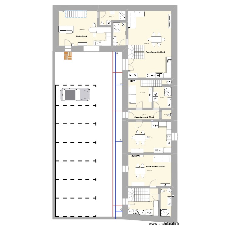 maison Chartres 4 apparts . Plan de 10 pièces et 162 m2