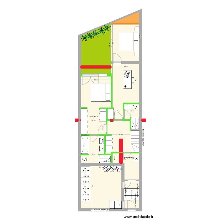 BAUCQ 77 Rez de Jardin Duplex. Plan de 14 pièces et 93 m2