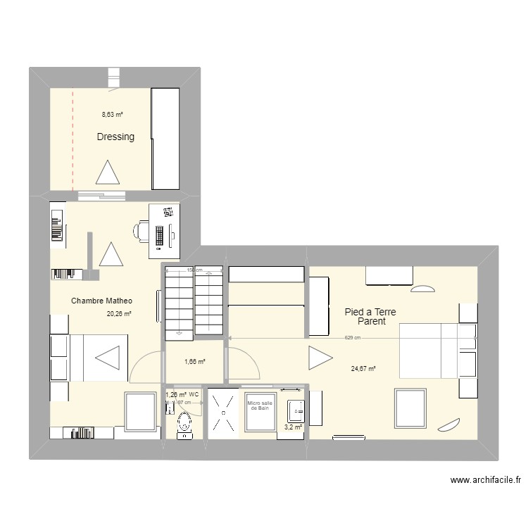 Maison ST THEGONNEC  2 eme Etage. Plan de 6 pièces et 60 m2